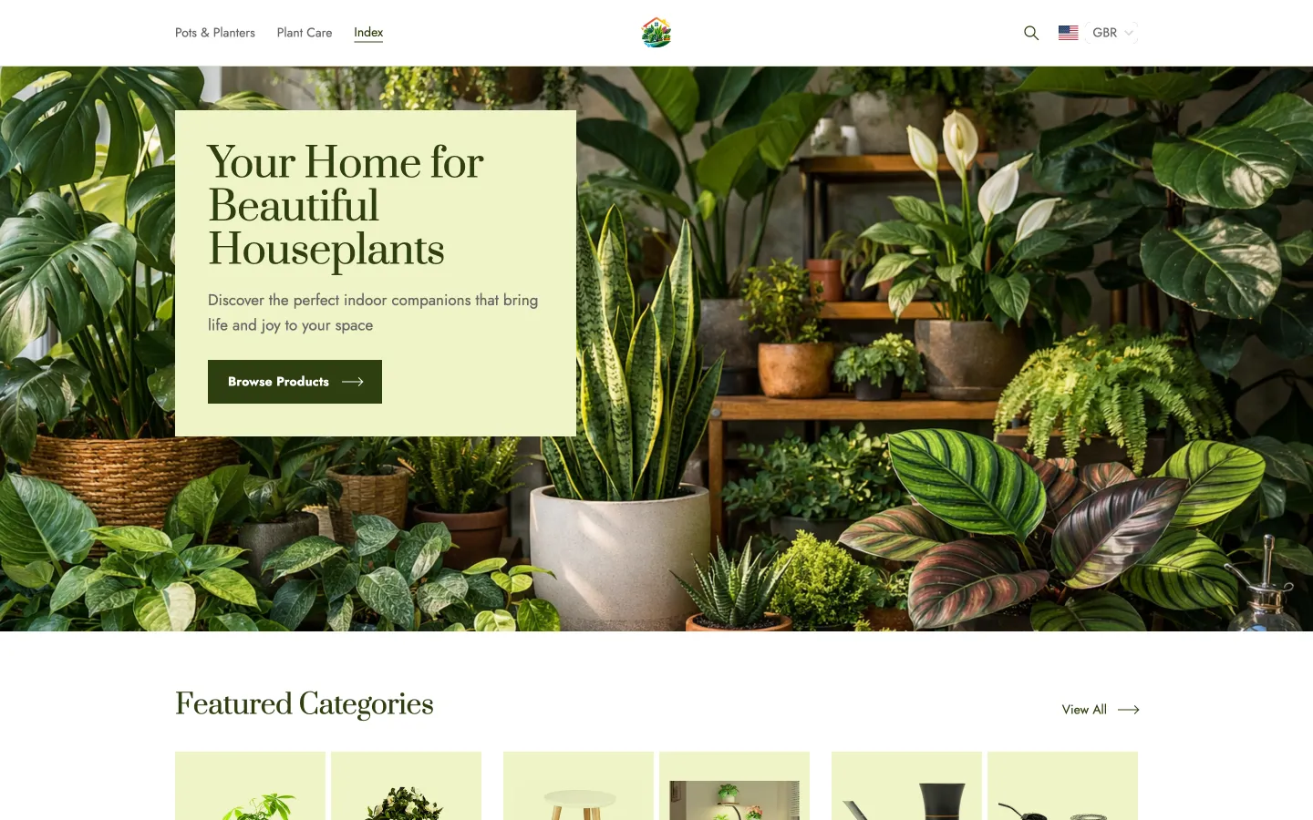 The Vista design on the houseplantcrew.com homepage