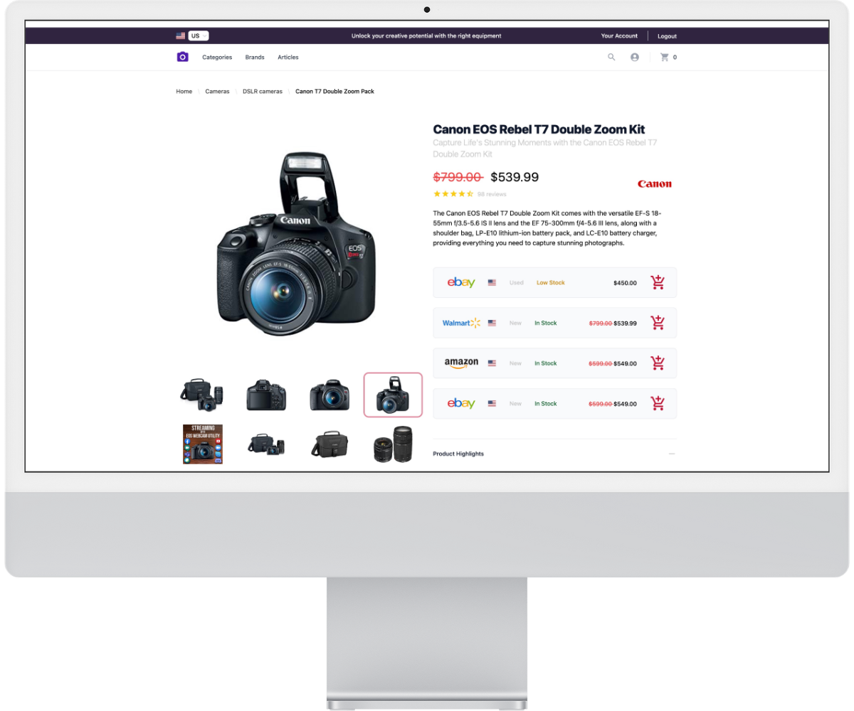 FreshStore product page with price comparison and affiliate offer box